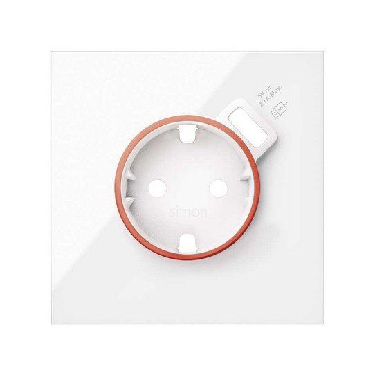 Tapa con aro rojo para base schuko con cargador USB