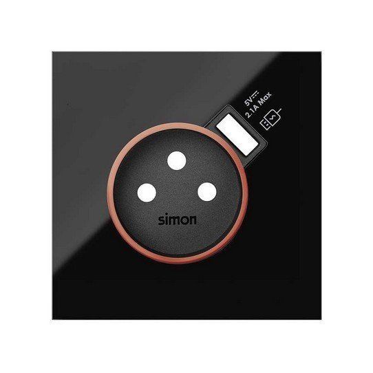 Tapa con aro rojo para base schuko con cargador USB