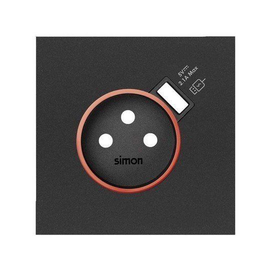 Tapa con aro rojo para base schuko con cargador USB