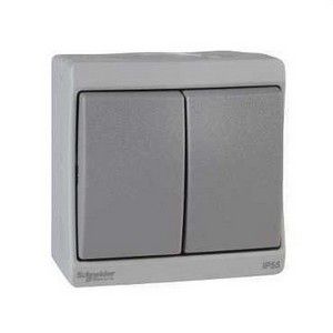 Doble conmutador IP55 color gris