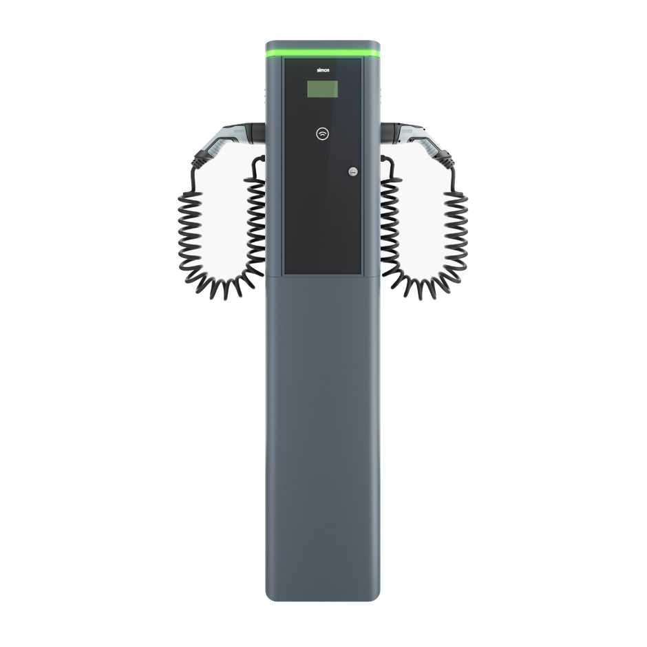 Cargador V.E de columna 2x Cable espiral 4m T2 22 kW - Max. 44 kW Trifásico + Módem 4G
