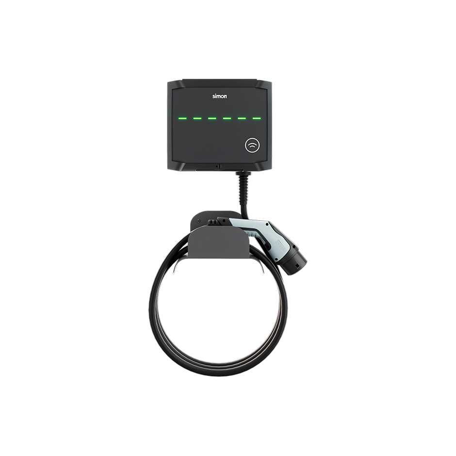 Cargador V.E de pared Cable recto 5m T2 22 kW Trifásico con Modem, Automático y Diferencial