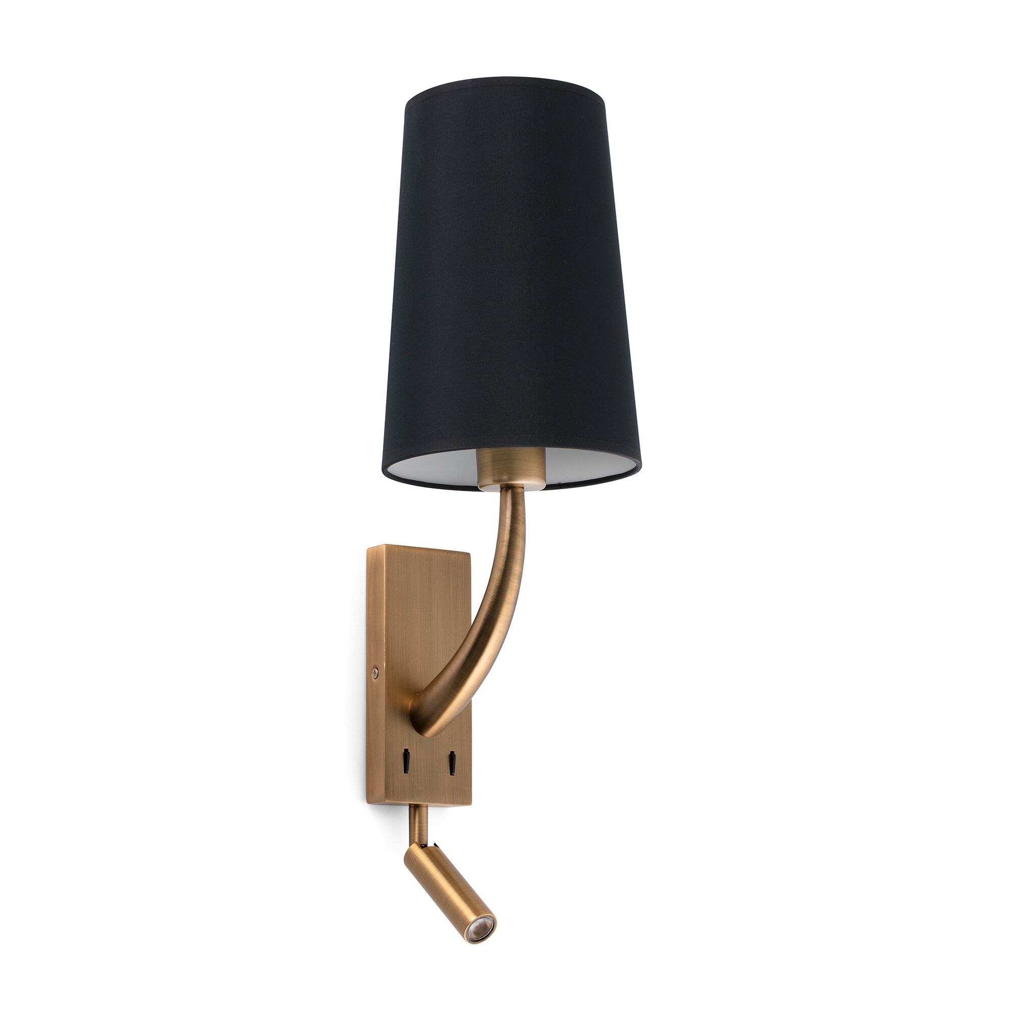 REM Lámpara aplique oro viejo mate/negra con lector LED