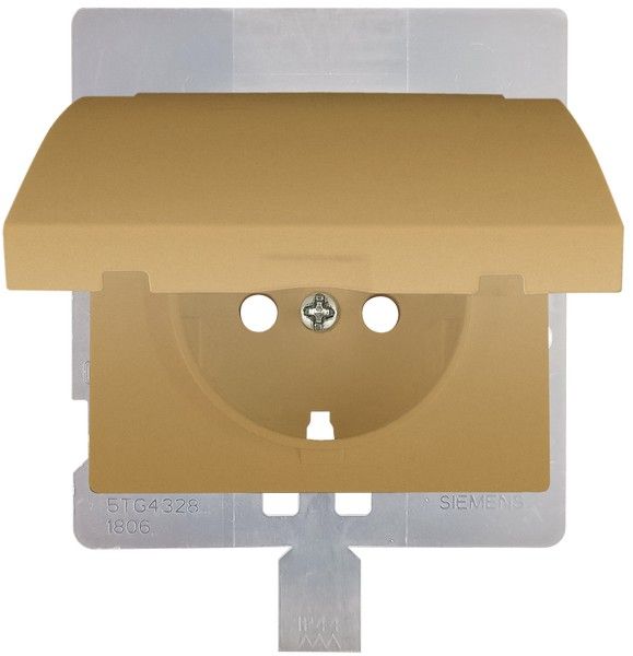 Tapa articulada base enchufe seguridad IP44 dorado odisea