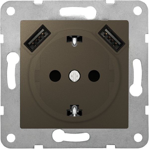Base enchufe schuko con doble usb 2.4A color gris lava