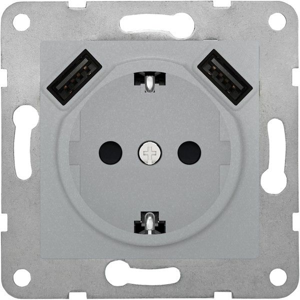 Base enchufe schuko con doble usb 2.4A color plata luna