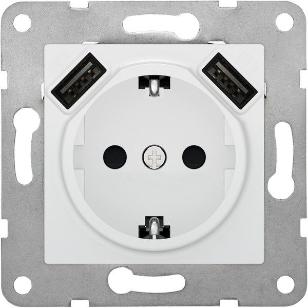 Base enchufe schuko con doble usb 2.4A blanco polar