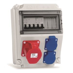 Caja con tomas industriales y magnetotérmicos