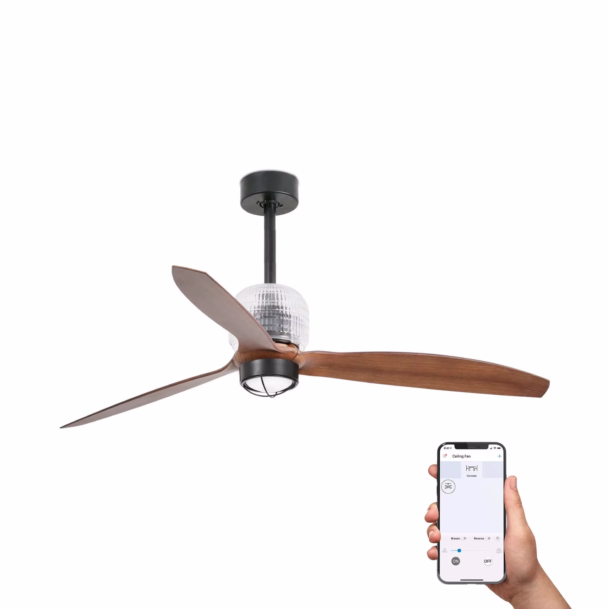 DECO FAN M Ventilador negro/nogal 3000K TUYA