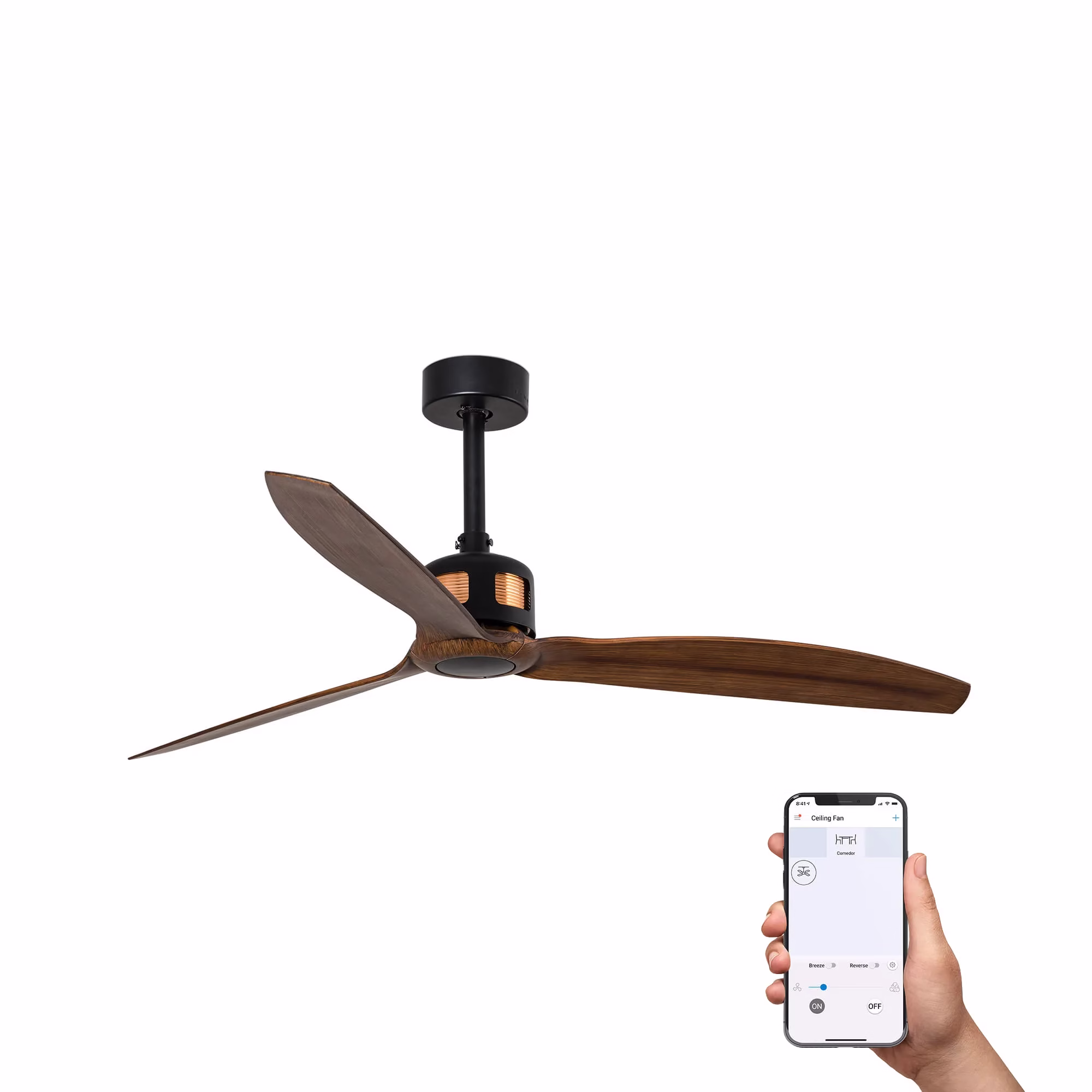 COPPER FAN M Ventilador negro/nogal Wall Control 2700K SWT TUYA 110V 1-10V