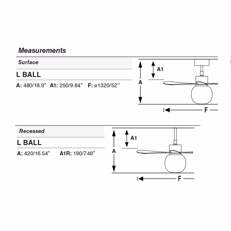 AMELIA BALL L Ventilador blanco/blancas Wall Control 2700K TUYA medidas