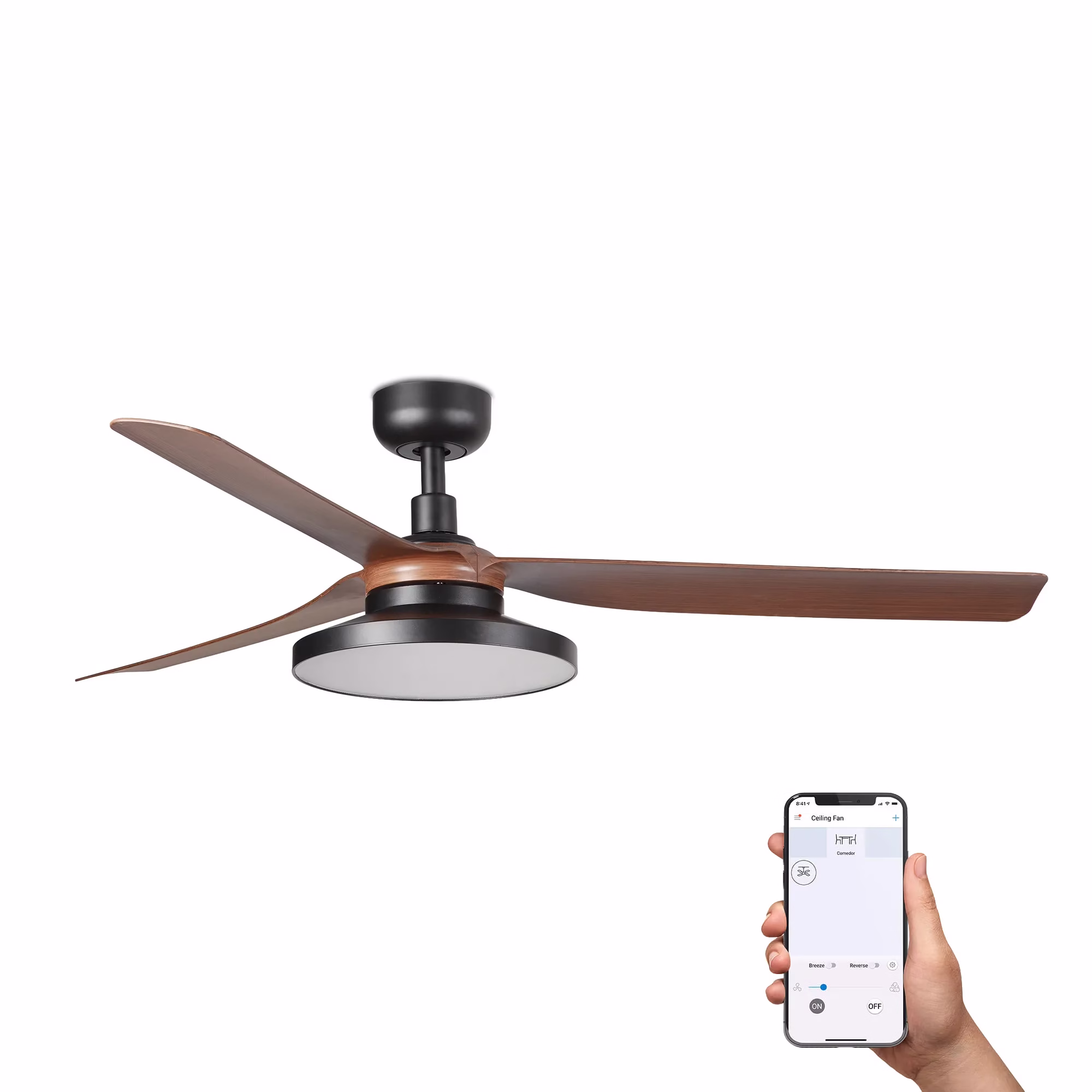 PUNT TAK M Ventilador negro/nogal 3000K TUYA