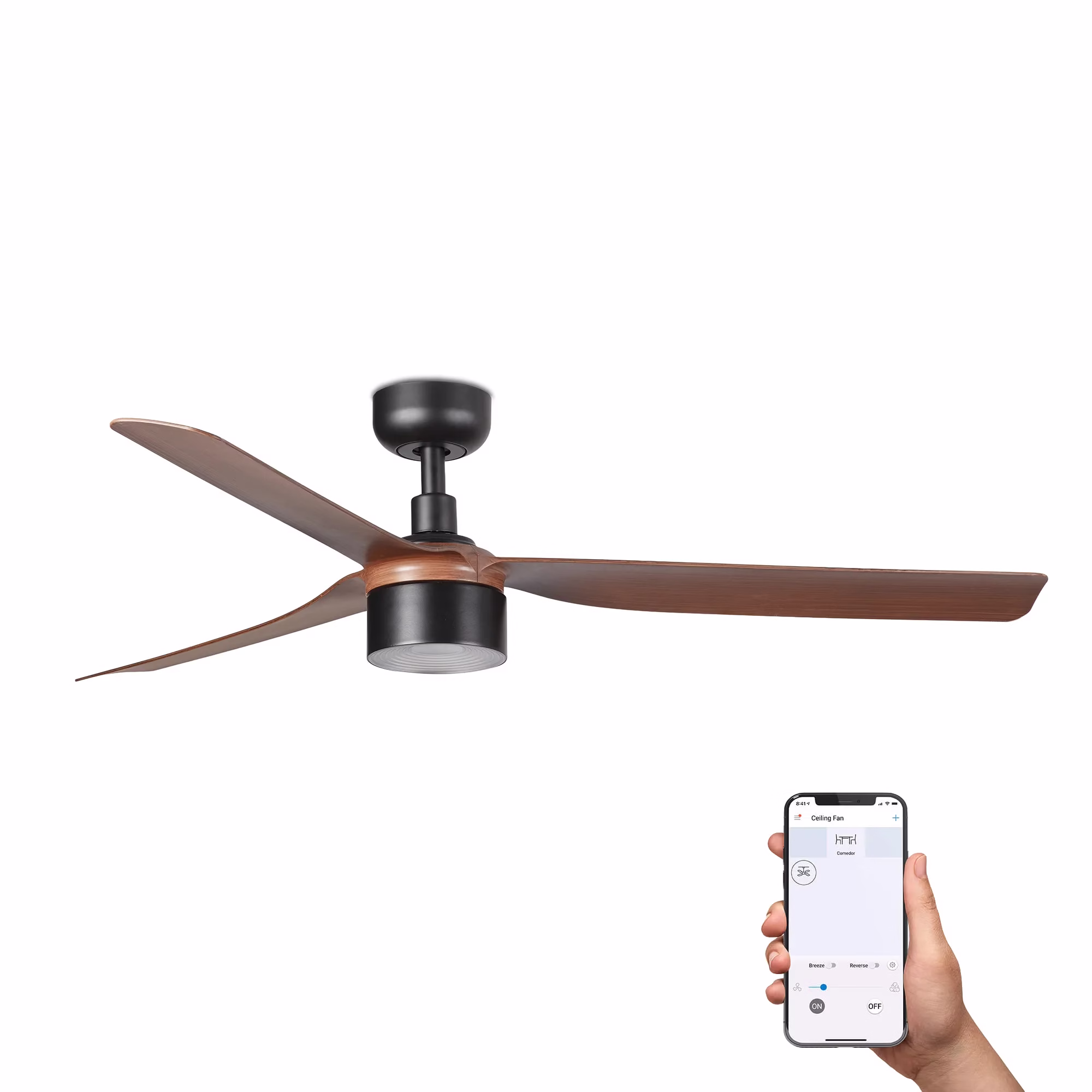 PUNT TEK M Ventilador negro/nogal 2700K TUYA