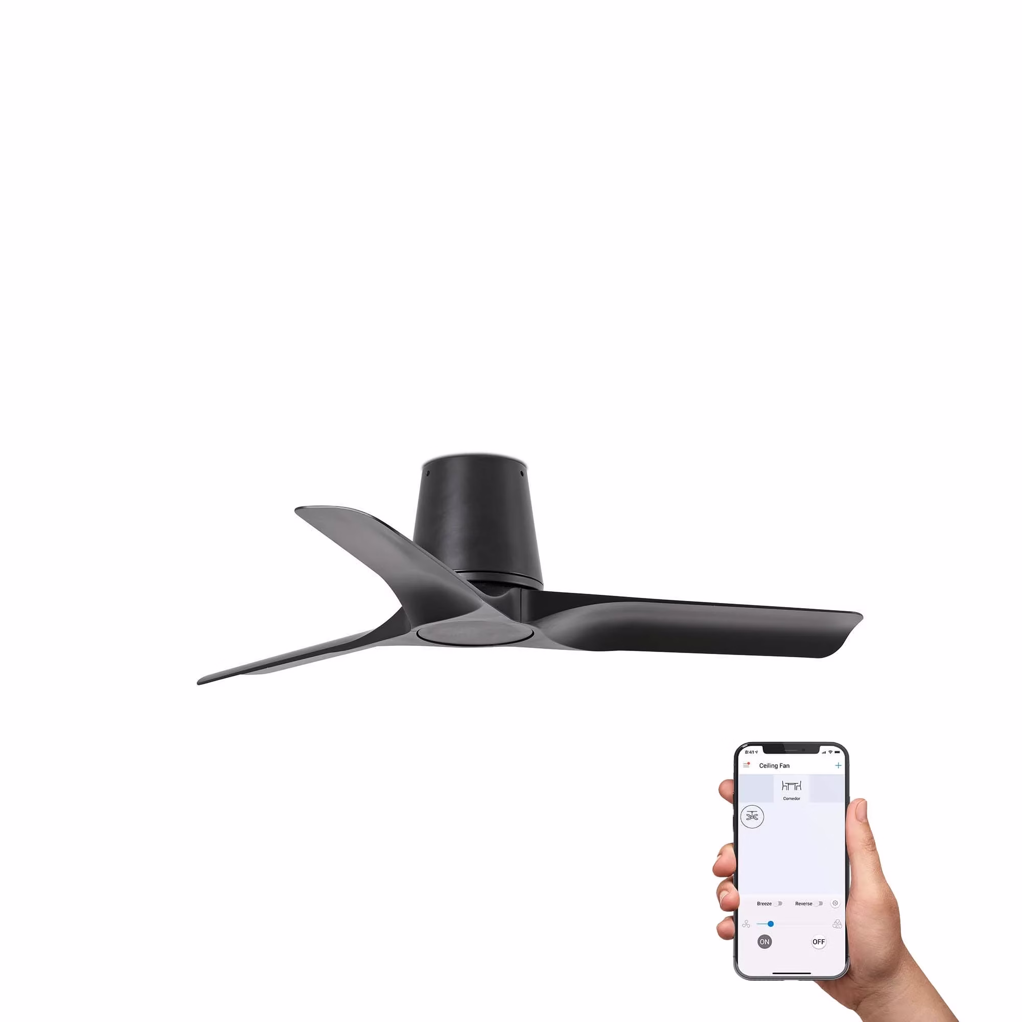 HEY TUB S Ventilador negro/madera oscura DC TUYA