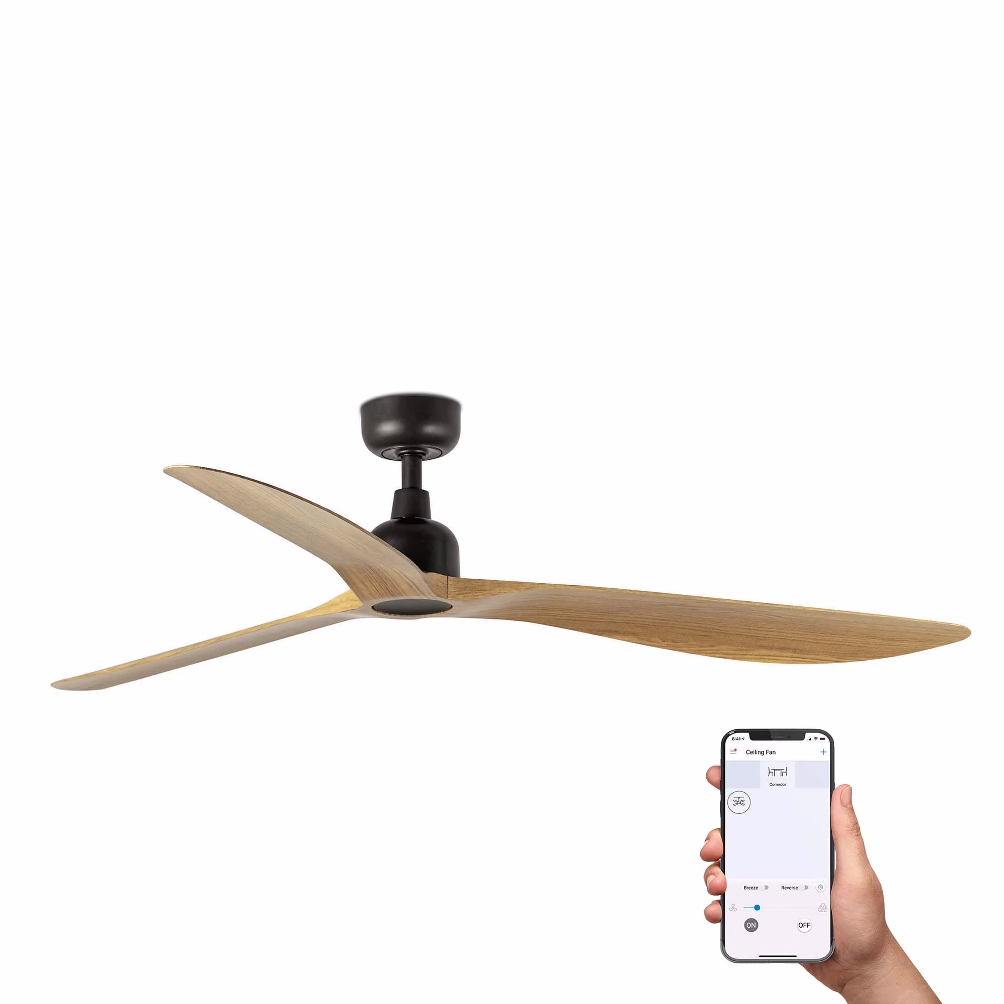 OUTWOOD L Ventilador marrón/madera roble IP44 TUYA