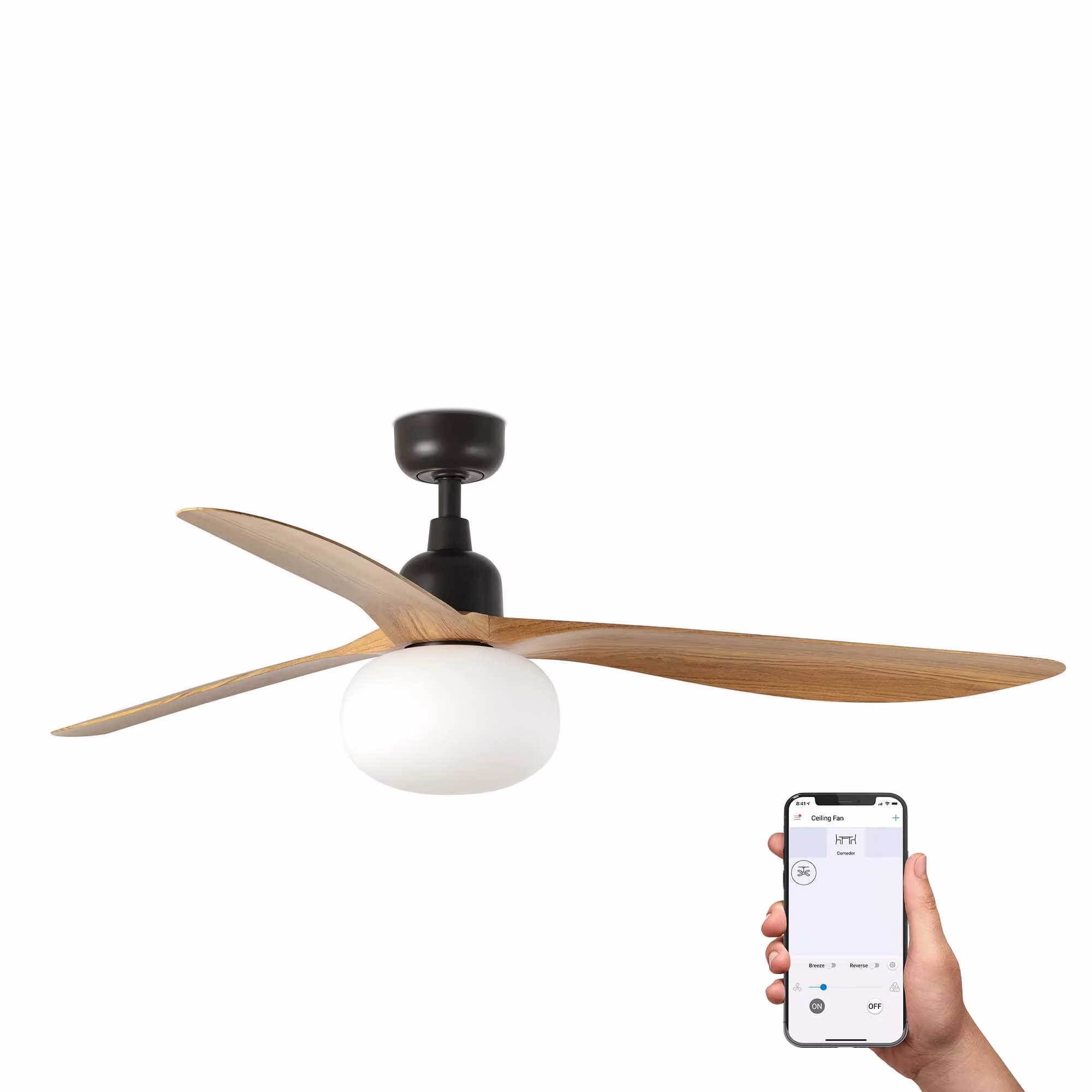OUTWOOD L Ventilador de techo marrón/roble E27 TUYA