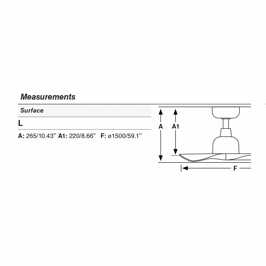 OUTWOOD L Ventilador marrón/madera roble IP44 medidas