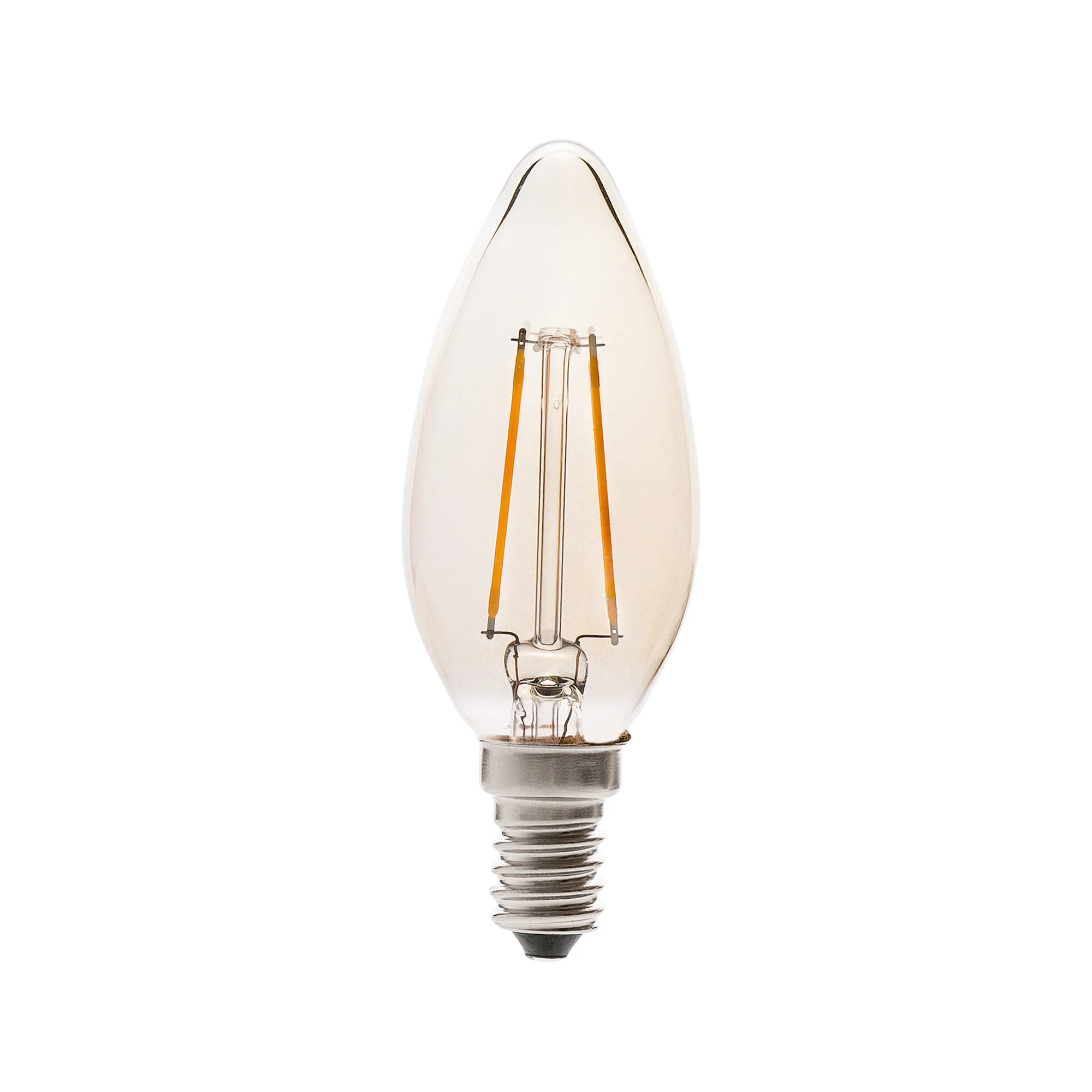 Bombilla vela filamento LED ámbar E14 2W 2200K principal extra - FARO Barcelona